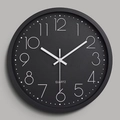 Modern 12-inch silent wall clock with matte black dial and bold white numbers - Black Frame Black Dial White Text