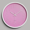 Pink minimalist silent wall clock with 3D white numerals and 12-inch round plastic frame - White Frame Pink Dial