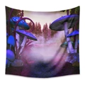 Bohemian tapestry featuring a fantasy mushroom forest with neon blue and pink glowing tones - GT200122