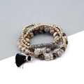 Bohemian multi-layer natural stone beaded bracelet set with black tassel and gold beads - Grey/Black/Tassel (BCSET170)