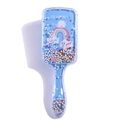 Blue cartoon narwhal hairbrush with colorful sequins and liquid sand effect handle - 1821 Blue Whale (OPP Bag)