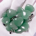 Green heart-shaped natural agate stone pendants with silver-tone metal bail clasps - Green Aventurine