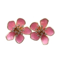 Fashionable flower earrings with pink enamel petals and sparkling crystal centers - Pink