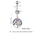 Stainless steel tree of life belly button ring with multi-color zircon stones and silver finish - Tree of Life