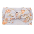 Light gray baby headband with orange floral print and a large fabric bow detail - #22 Tiny Floral