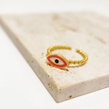 Pink evil eye bead ring with gold finish adjustable open band for women and men - Adjustable Open / Pink Evil Eye