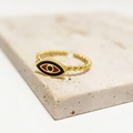 Adjustable evil eye ring with gold bead chain and black-red enamel finish - Adjustable Open / Black & Red Evil Eye