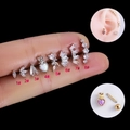 Set of 8 stainless steel cartilage earrings with cubic zirconia and opal stones - Cluster Style (1#) / Silver