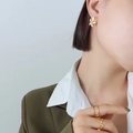 French vintage 18k gold plated stainless steel petal stud earrings on model - Gold (F551)