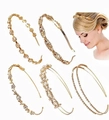 Gold bridal headband set with rhinestones and pearls featuring multiple elegant designs - 5-Piece Set Gold