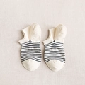 Beige striped cotton boat socks for men, low cut breathable summer ankle socks - One Size / Striped White