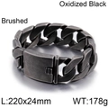 Bracciale cubano da uomo in acciaio inossidabile nero ossidato spazzolato 220x24mm - Stile 24mm (KB76208-BD)