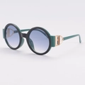 Fashionable round oversized sunglasses with two-tone frame and gradient blue lenses - Green Frame Gradient Blue Lens