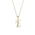 18K gold plated necklace with zircon-studded letter E pendant on a stainless steel cross chain - Letter E