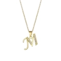 Gold plated 18K stainless steel necklace featuring letter M pendant with clear zircons - Letter M