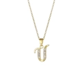 18K gold plated necklace with zircon-encrusted letter U pendant and O-chain link - Letter U