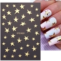 Golden star nail art stickers STZ-X021 with metallic finish for DIY manicure decor - STZ-X021 Gold Metal Stars