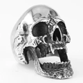 Gothic long tooth skull ring in polished black stainless steel with biker punk style - US 7 / Oxidized Black Polished (04101)