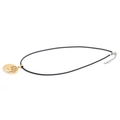 Detail of gold hollow Bagua pendant with black leather cord and lobster clasp closure - Gold Pendant with Wax Rope