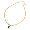 Elegant gold snake chain necklace featuring a rectangular green zircon pendant with crystals - Necklace