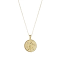 Gold stainless steel coin necklace featuring a floral relief and sparkling zircons - February - Violet