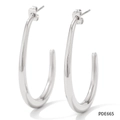 Polished silver geometric C-shape hoop earrings with post-and-back closure - White Gold (PDE665)