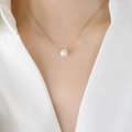 Elegante collana stile francese con catena dorata e pendente di perla d'acqua dolce - 40+5cm / Oro