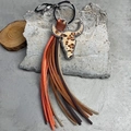 Bull head keychain with leopard print charm and multi-colored leather tassels - Light Leopard Print