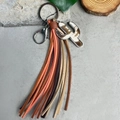 Southwest cactus leather keychain with colorful long tassels and cowhide texture - Cow Print Cactus