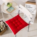 Thick square red chair cushion with 9-hole tufted design and secure anti-slip ties - [Square] Red