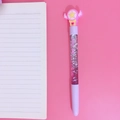 Pink cartoon gel pen with winged star topper and shimmering silver glitter sand - Star Wings Good