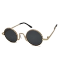 Detail shot of vintage small round metal sunglasses frame with dark polarized lenses - Gold Frame Full Grey