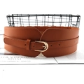 Ceinture large vintage marron pour femme avec boucle fer à cheval dorée sur filet noir - Kaki