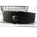 Ceinture large élastique noire tendance avec boucle dorée et rivets décoratifs - Noir