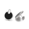 Silver-toned titanium steel stud earrings with black round inlays and keyhole design - Steel Color Earrings (KE106285-KC)