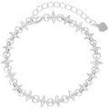 Bracelet à maillons argenté avec zircons micro-pavés et breloque en cœur ajustable - Argenté