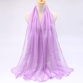 Detail view of light purple voile scarf with sheer texture and fine hemmed edges - Light Purple