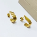 Orecchini a cerchio minimalisti in acciaio inossidabile placcato oro 18K a tre linee - Striscia a Tre Strati a Forma di C (Oro 2)
