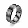 Minimalistischer mattschwarzer Titanstahlring mit gebürstetem Finish und doppelten Rillen - US 8 / Schwarz