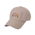 Side view of a beige cotton baseball cap featuring rainbow embroidery on a white background - Beige