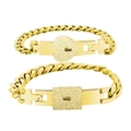 Pulseras de eslabones cubanos de acero inoxidable dorado con dijes de candado - Dorado