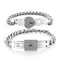 Set de pulseras para parejas de 7MM en acero inoxidable con candado de corazón y llave - Color Acero