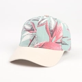 Dettaglio della stampa floreale tropicale su un cappellino bicolore con trama in tela - Regolabile / Blu lago