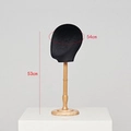 Black velvet head mannequin on wooden stand, 54cm circumference for hats and wigs - Black Velvet + Tall Base