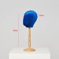 Blue velvet mannequin head with wood stand for hats and scarves, height 53cm - Blue Velvet + Tall Base