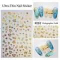 Pegatinas de uñas oro láser R083 con motivos tropicales de palmeras y cocoteros - Patrón de Plantas Tropicales (R083 Oro Láser)