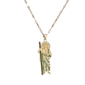 18K gold plated copper necklace with a detailed saint pendant and colorful zircon stones - Gold-St. Jude Multi-color Stone