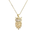 Elegant gold owl pendant necklace with white pearls and sparkling rhinestone eyes - Owl Shape (CN001534CX)