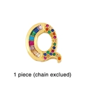 Detailed view of Q-shaped pendant with rainbow cubic zirconia in gold plated metal - Letter Q Charm