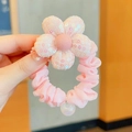 Pink sunflower hair scrunchie with sequins and pearl pendant for girls pony tails - Sweetheart Pink Sequin Flower